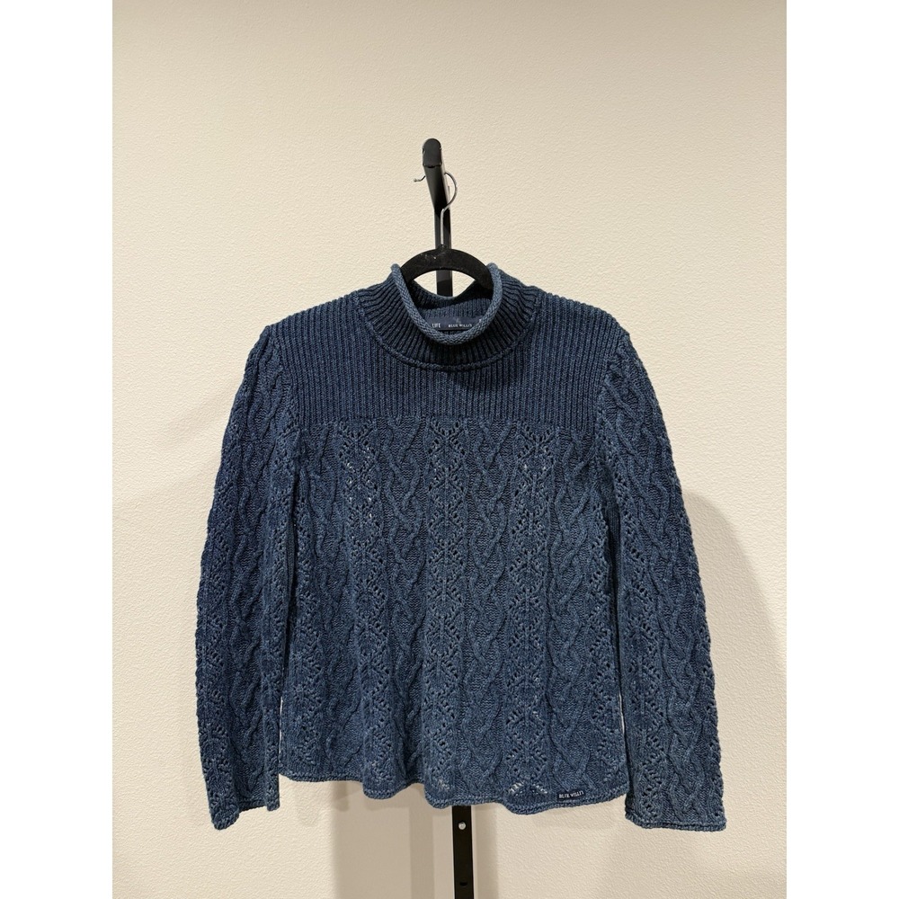 blue willis sweater blue cable-knit mockneck GrandmaCore Fishermancore SZ M Y2K